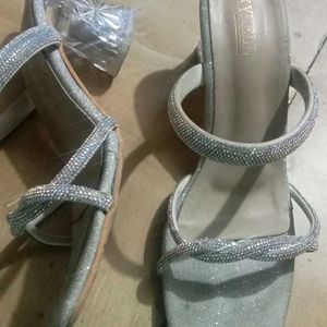 Silver And Transparent Heel Sandal