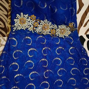 Blue Embellished Strappy Kurta Dress