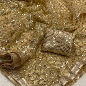 Party Wear Golden Saree