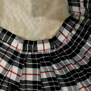 Black Check Pleated Wrap Skirt