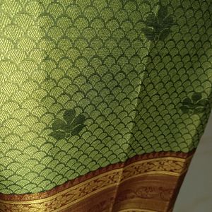 Cute Green Saree With Unstitched Blouse