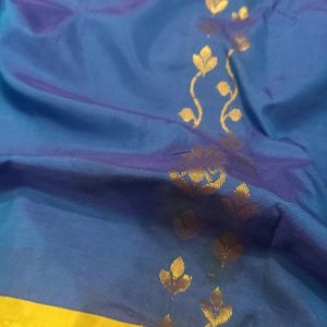 Blue And Gold Silk Blend Saree (5.5 Metres)