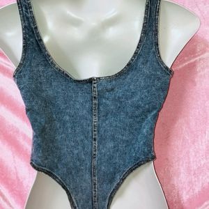 Denim Strechable Corset Bodysuit