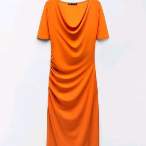 Zara Orange Draped Dress