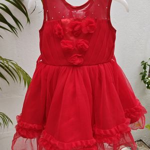 Red Floral Applique Party Wear Frock
