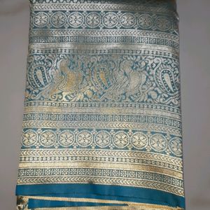 Golden And Blue Saree