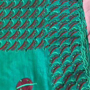 New Green Scallop Work Saree For Grabs