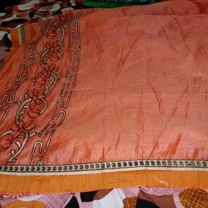 Flowers Art Desginable Orange Saree