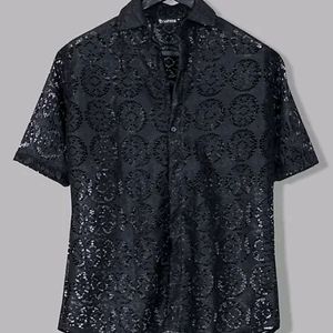 Men's Shirt Black Patchwork