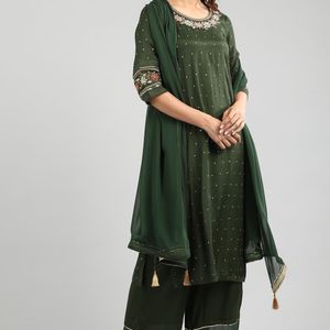 Aurelia Green Kurta Set With Palazzo And Dupatta