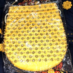 Yellow Golden Potli Purse