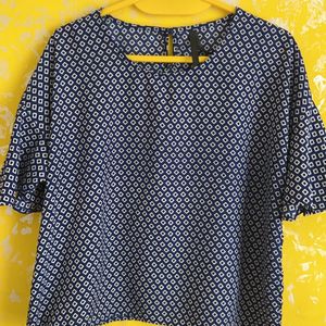 Blue Round Neck Boxy Top