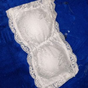 Full Net White Padded Bra With Transparent Strap