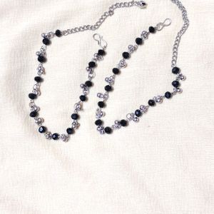 Silver Black Beads Anklet