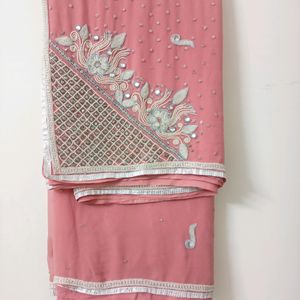 Bubble Gum Color, Heavy Hand work Saree