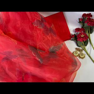 Butterfly Red Organza Saree With Art Silk Blouse