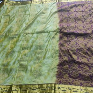 Cream With Grape Purple Silk Saree