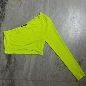 shein neon fitted one shoulder crop top