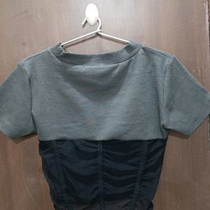 Grey Half Mesh Crop Top