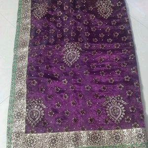 purple colour orange saree