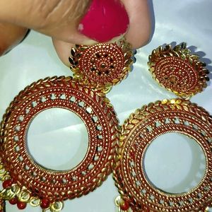 Red & Golden Jhumki Earing Studs