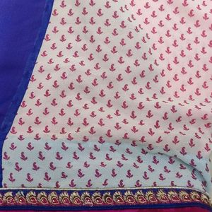 Pink White Royal Blue Festive Wear Saree