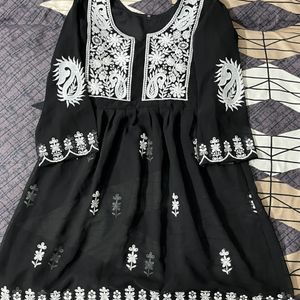 Woman embroidered georgettee A-line Kurta(black)