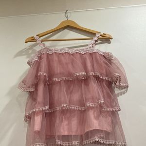 Super Cute Peach Top With Frills & Stylish Sleeves