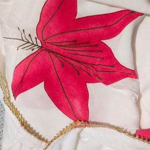 White And Red Cotton Dupatta