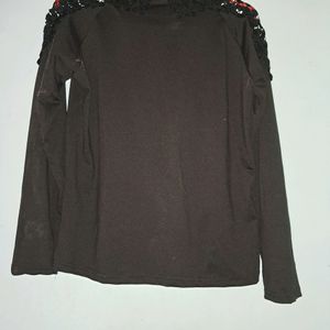 Black  Full Sleve Top With Crochet Work