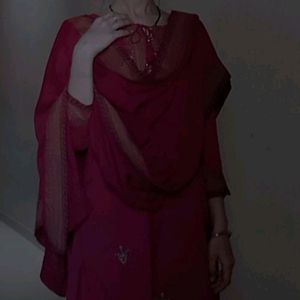 Maroon Kurta Set With Plazzo Amd Dupatta