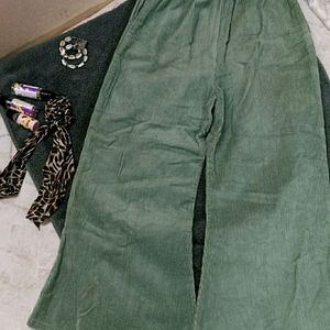 GREEN WIDE LEG CORDUROY PANT & DENIM JACKET