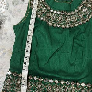 Bottle Green Mirror Work Blouse