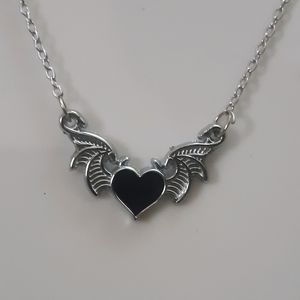 Gothic Black Heart Wing Necklace