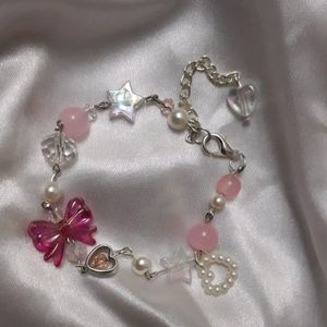 Pink Bow Beaded Bracelet