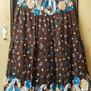 Coffee Brown Ankle Length Cotton Tiered Skirt