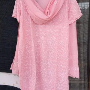 Pink Chikankari Suit Set With Dupatta