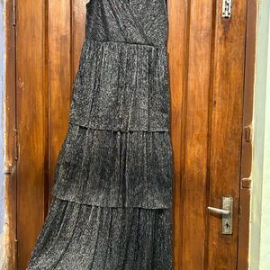 FLARED SHINY PARTY WEAR BLACK DRESS