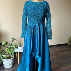 Teal High Low Embellished Gown