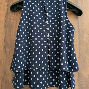 Navy Blue Polka Dot Crop Top