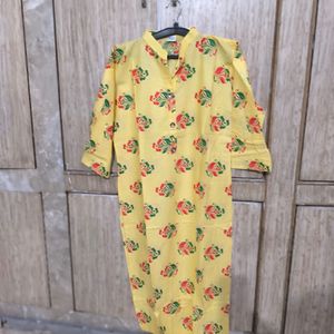 New Lemon Yellow Kurti Set (Printed)