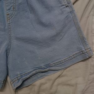 High Waist Elastic Denim Shorts