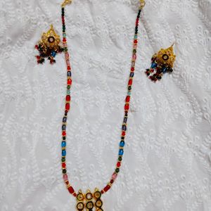 Multicolored Beaded Necklace And Earings Set