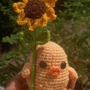 Handmade Crochet Chick With Sunflower