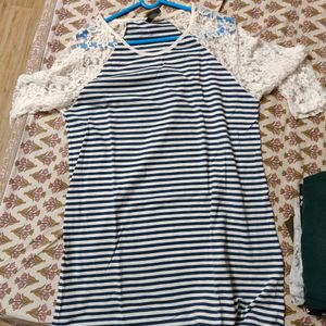 Blue Striped Nightwear Dress For Women