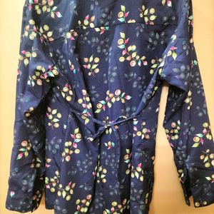 Printed Women Shirt Full Sleeves In Navy Blue