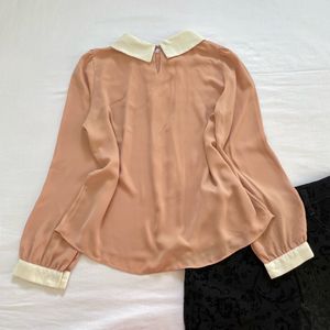 Peach Pearl Details Peter Pan Soft Korean Top