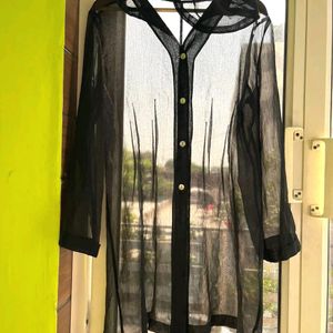 Black sheer hooded oversized dress