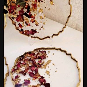 Resin Art Combo Coaster In Rose And Black Colo