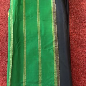 Vintage black And bright green mysore silk saree